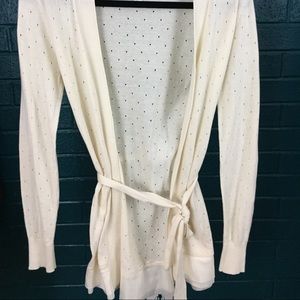 Lauren Conrad White/Cream Tie Perforated Cardigan